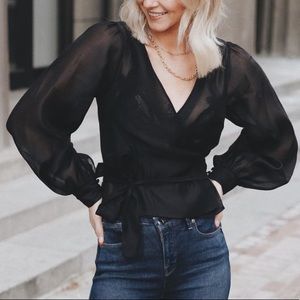 Black Wrap Sheer Blouse